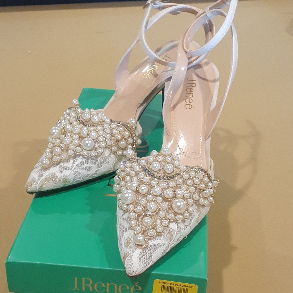J. Renee pearl and lace Wedding Pumps